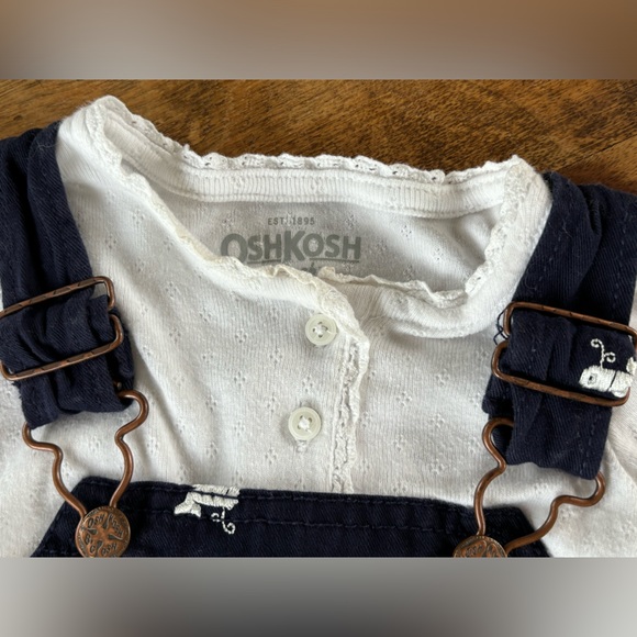 Osh Kosh Baby Navy Twill Jumper Dress with Whale Print and Henley style Onesie - Picture 4 of 9